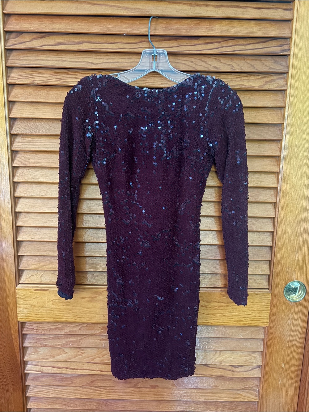 Lola Burgundy Sequin Long Sleeve Open-Back Mini Dress
- The Dress Population